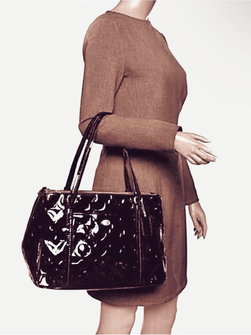 Coach PEYTON OP ART EMBOSSED PATENT Leather JORDAN DOUBLE ZIP CARRYALL F24607